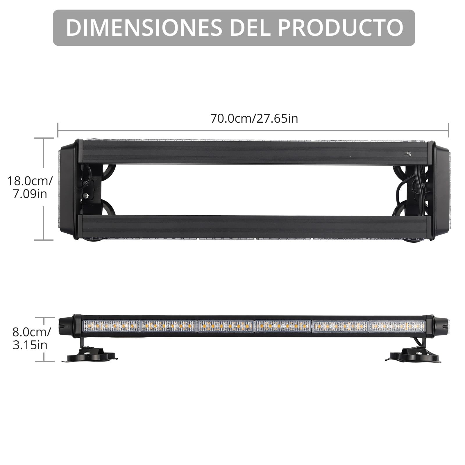Justech 84LED Luz Estroboscópica Coche,84W Barra Luz de Emergencia,27 Modos Flash,IP65 Impermeable,Base Magnética,12 V/24 V Luces de Advertencia Ámbar con 5M Cable para Coche Camión Remolque