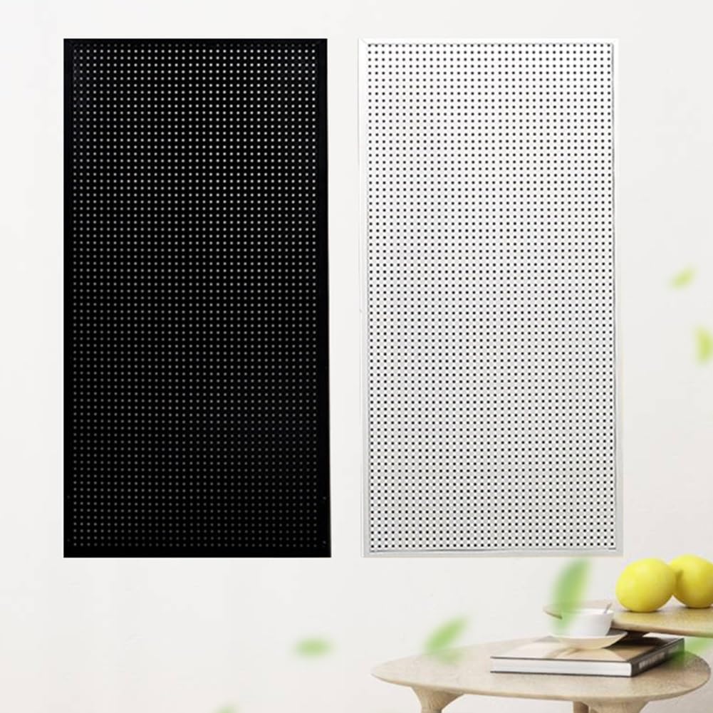 Pannello Forato in Metallo da Parete - 50x160 cm, Pannello espositivo Bianco con Ganci per Ufficio, Fai da Te, soluzioni per Artigianato, Officina e Magazzino