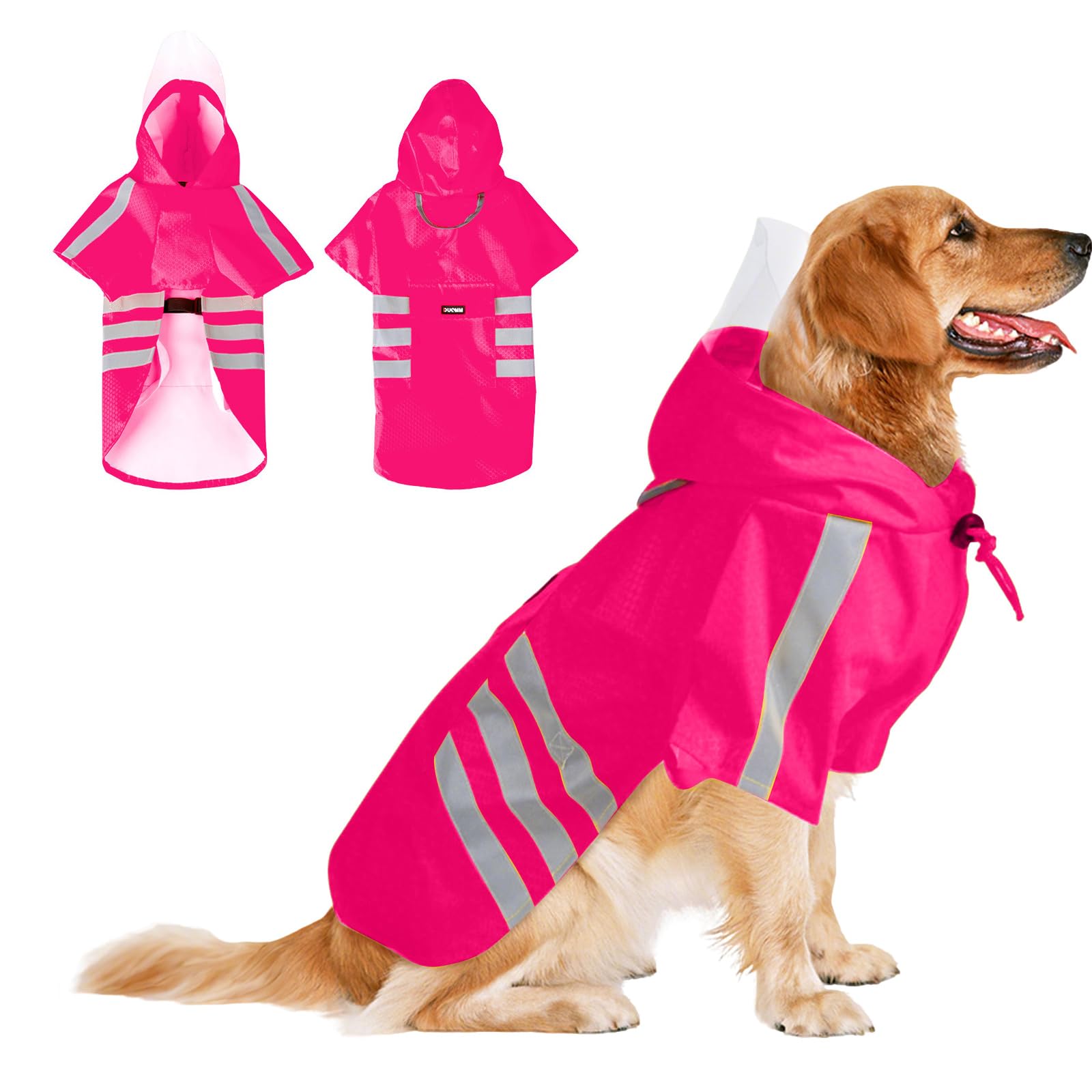 PETCUTE Waterproof Dog Raincoat,Clear Hooded Rain Jacket for Small Medium Large Dogs Puppies with Built-In Harness,Adjustable,Windproof Dog Poncho with Reflective Strip and Storage Pocket,5XL
