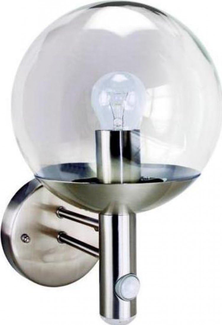 Byron Elro RVS46LA E27 Bulb Stainless Steel Wall Light with PIR Motion Detector and LED Twilight,25w