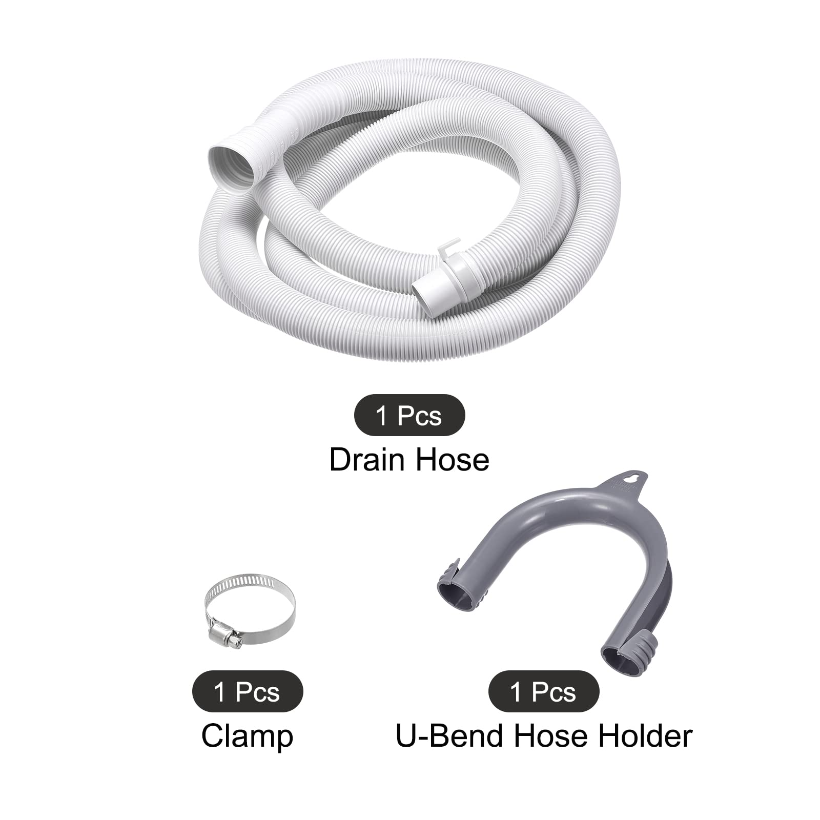 sourcing map Lavadora Máquina Drenaje Manguera, Universal Drenaje Manguera Extensión Kit 13.12 Pies Blanco para Lavadora Máquina con Abrazadera y U-Curva Manguera Soporte