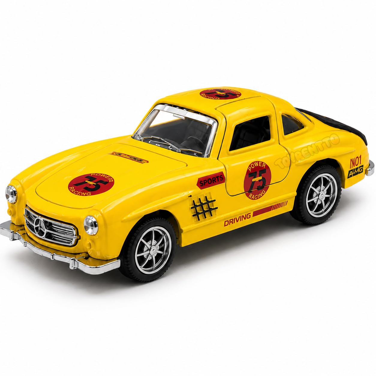 1:36 Scale Yellow Vintage Racing Die Cast Metal Toy Car Pull Back Action Sports Toy for Kids Boys Collectible Model Opening Trunk Realistic Classic Racing Vehicle Gift-image-49