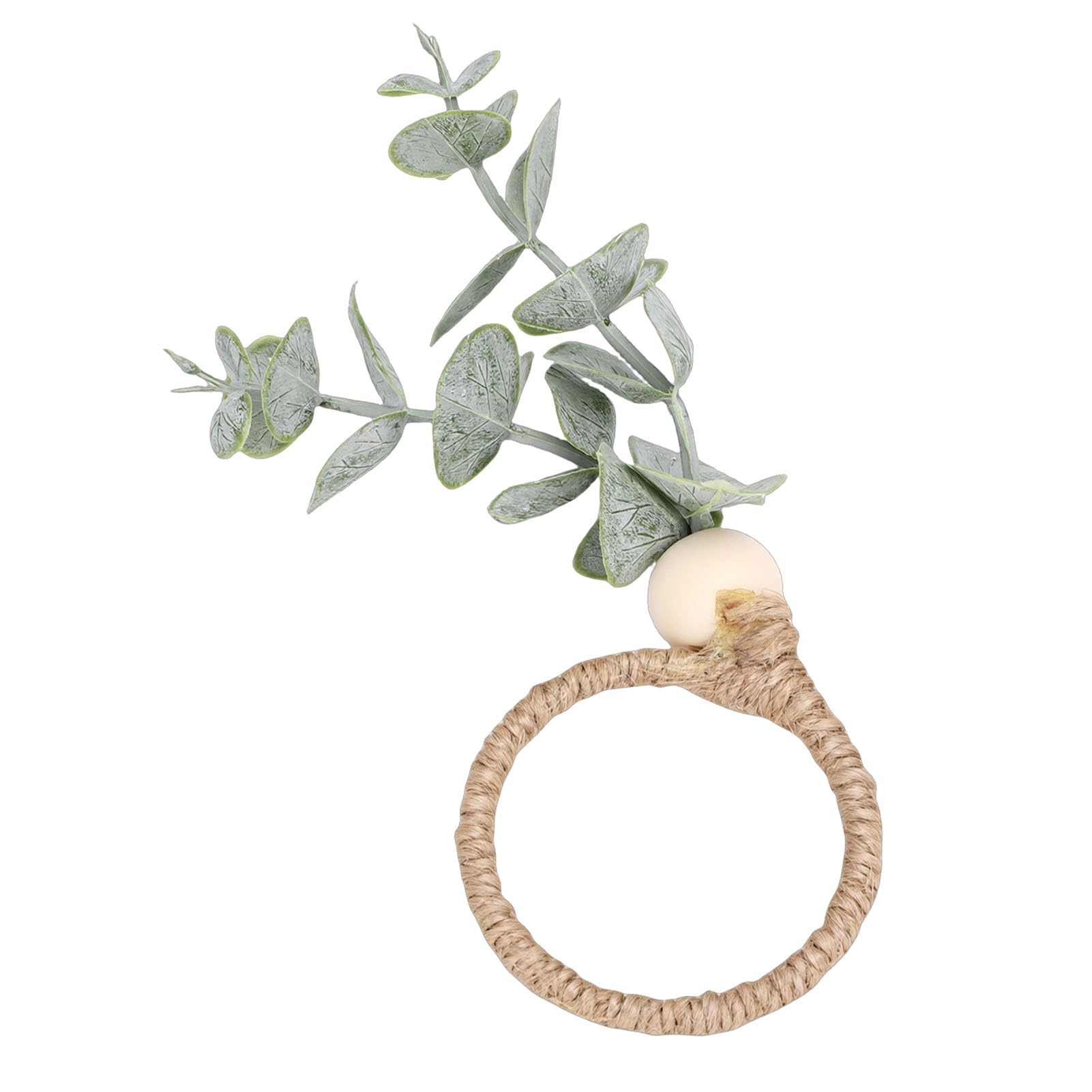 Cocoarm Portatovaglioli a Foglia Verde, 12 Portatovaglioli con Perline di Legno con Verde Artificiale e Base in Lino, Design a Tre Strati da 4,5 X 1,8 Pollici per Matrimoni, Feste, Tavoli in