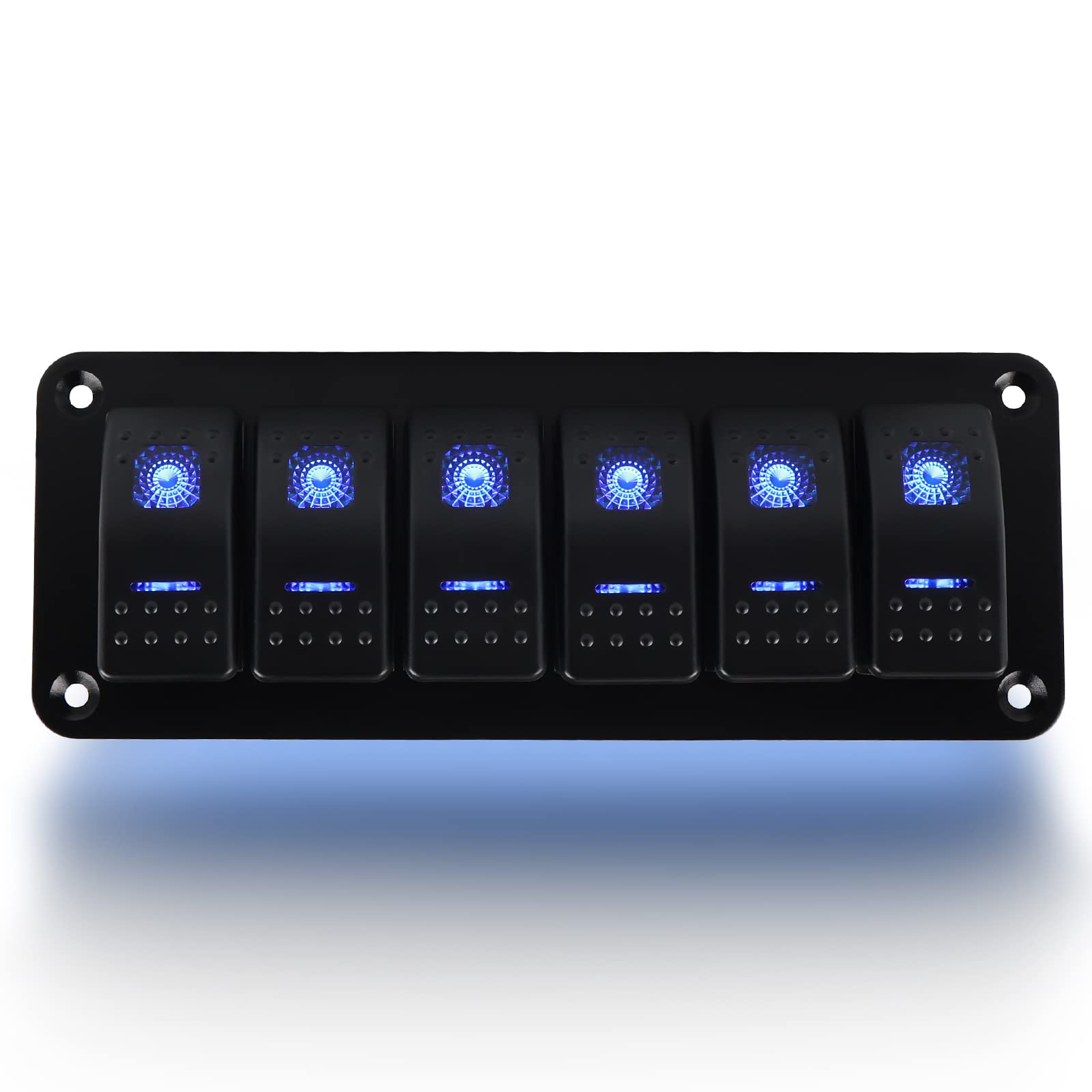 WATERWICH 6 Gang Aluminum Rocker Switch Panel Marine Car Boat 5 Pin On Off Toggle Switches with Night Glow Stickers for RV Truck Vehicle