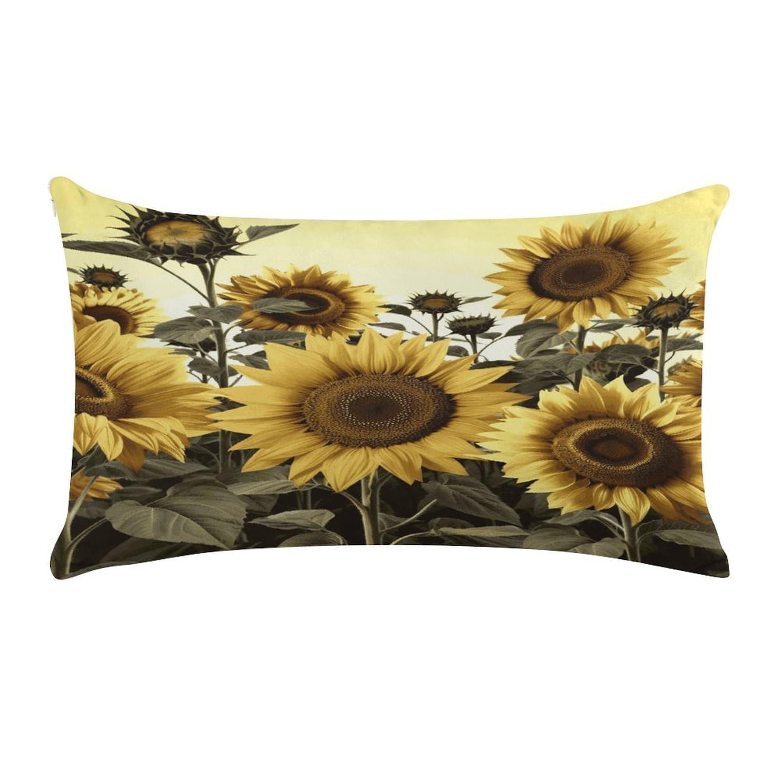 LDGSUPH Yellow Sunflower Floral Throw Pillow Cover with Zipper Long Throw Pillow Case Anti-Fading Pillow Protector Super Soft Decorative Cushion Case Exquisite Plush Pillowcase12 X 20 in