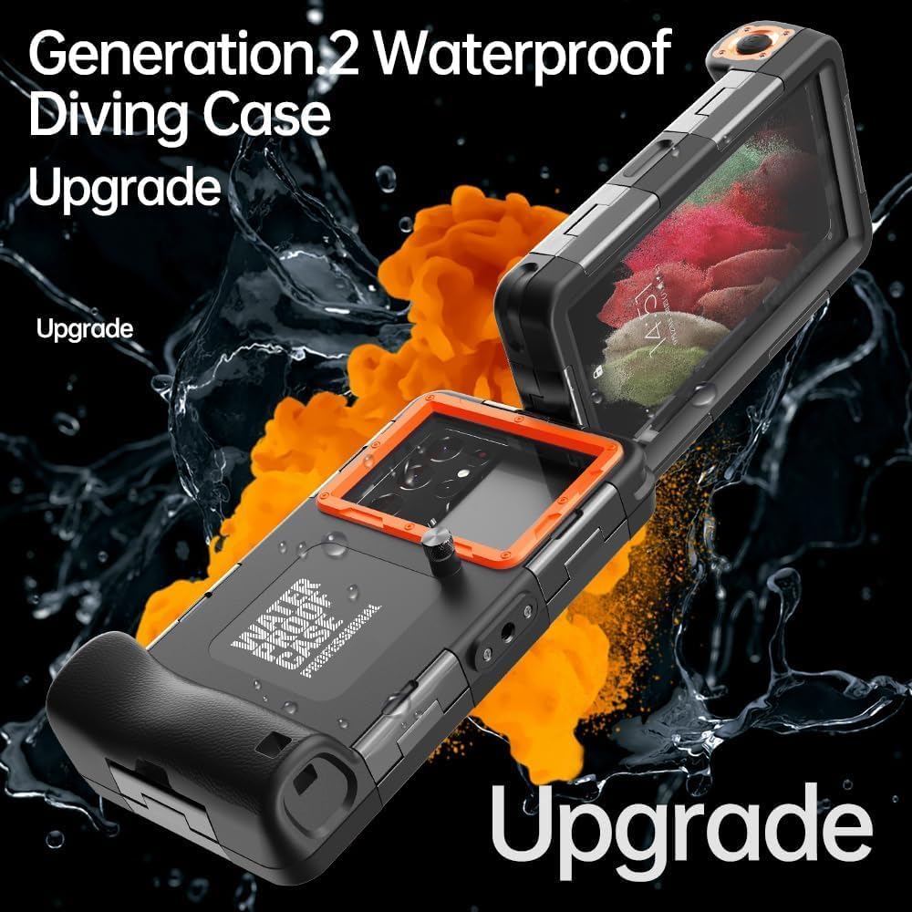 Hllhunkhe Universal Underwater Phone Case for Snorkeling, Professional Diving Waterproof Phone Case for iPhone 7-17 Pro/Pro Max/Plus/Mini, Galaxy S10-S25 Ultra/Plus and Most Phones,Black/Orange