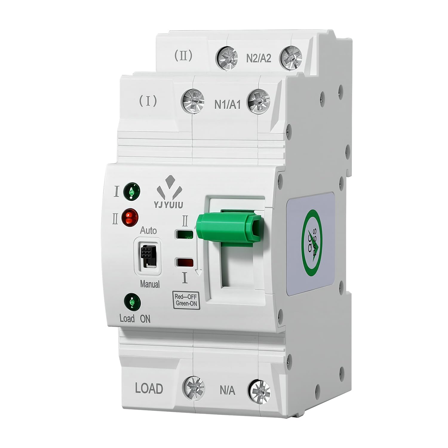 Automatischer Transferschalter mit Doppelter Stromversorgung, Elektrischer Wahlschalter, Unterbrechungsfreie Stromversorgung auf DIN-Schiene, Automatische/Manuelle Umschaltung (2P 63A 230V)