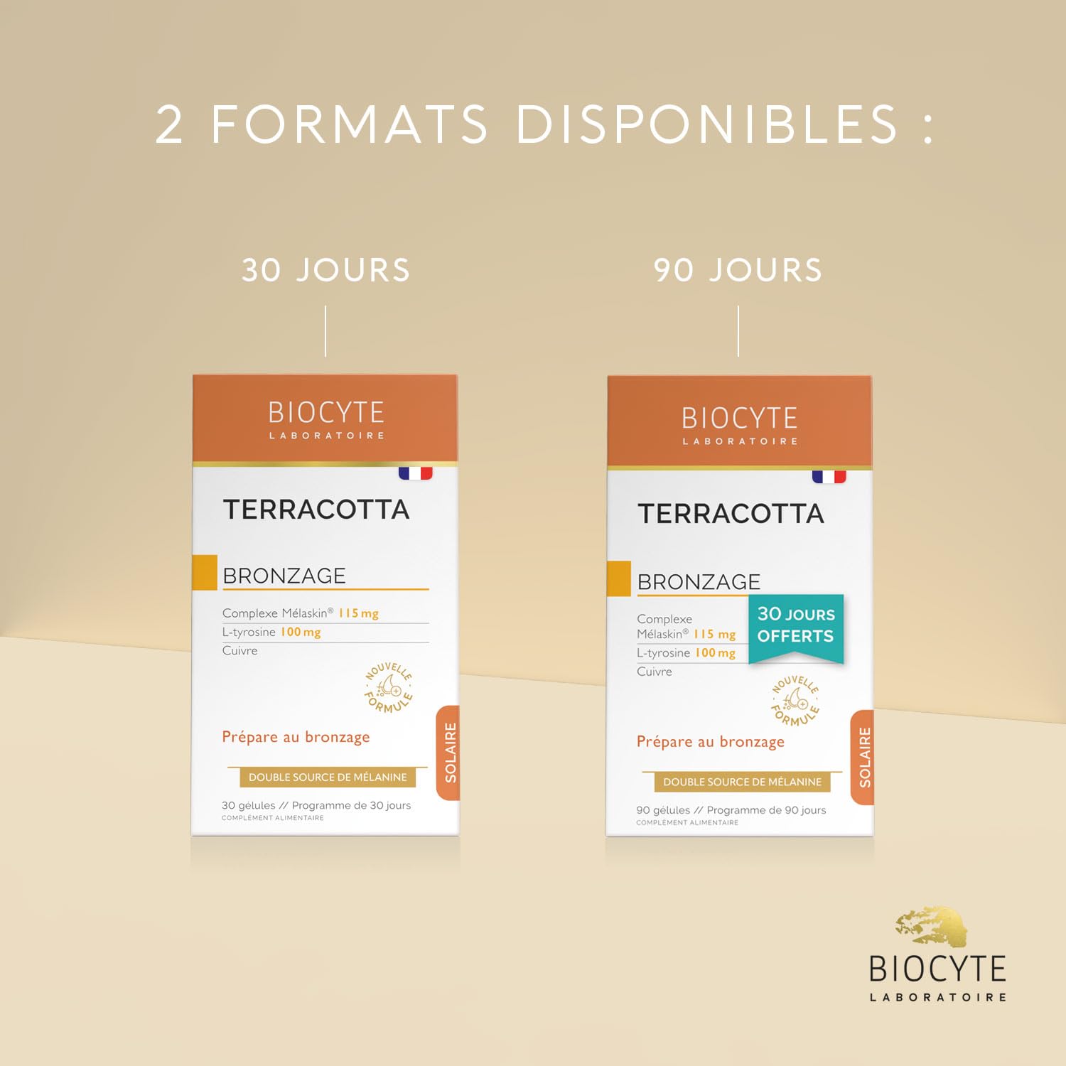 BIOCYTE Pack Terracotta Abbronzatura - Integratore alimentare abbronzante, preparatore solare - doppia fonte di melanina, L-tirosina, rame - programma di 90 giorni