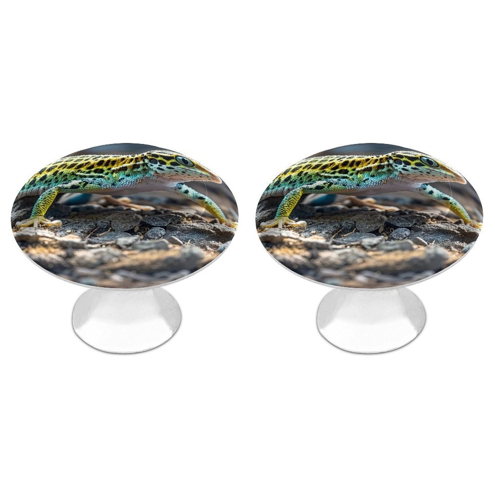 FekiLoot Leopard Little Gecko Cabinet Knobs Simple Drawer Handles Aluminum Alloy Kitchen Pulls Round Cabinet Door Knobs with Screw Door Hardware for Dresser Cabinets 2 Pack