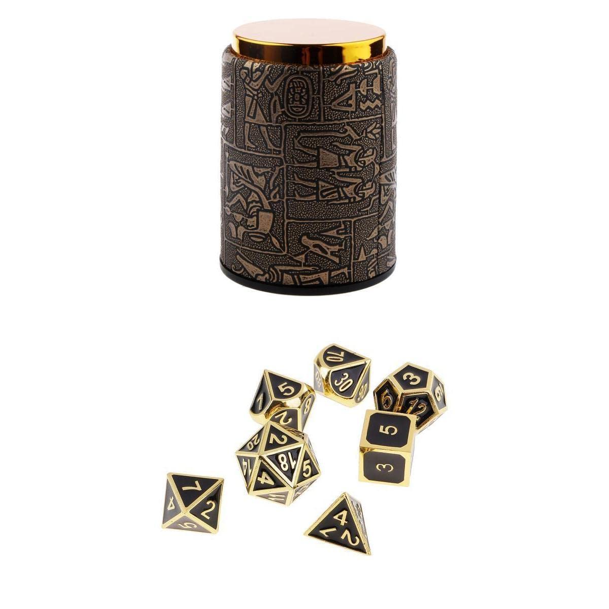 misppro Lot de 7 dés polyédriques en métal D4-D20 pour jeu+tasse à dés #3