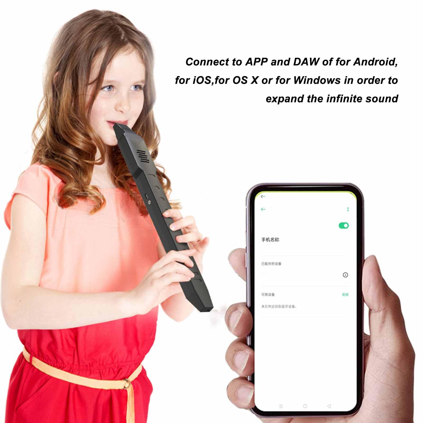 Saxophon-Instrument, Digitales Blasinstrument, Tragbares Elektronisches Musikinstrumenten-Set mit 10 Tönen, Abnehmbarer Düse, Wiederaufladbarer Batterie, USB-MIDI-Anschluss