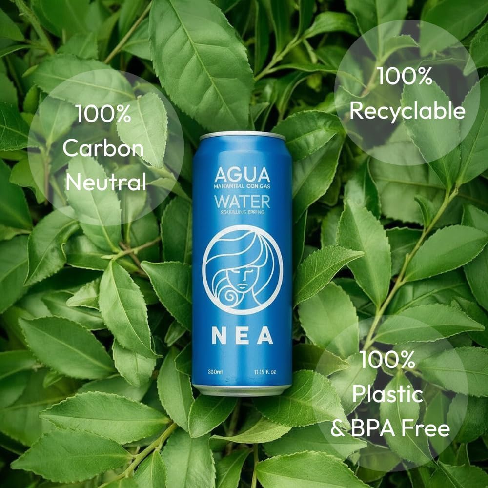 NEA Eau Pétillante en Canette Aluminium Recyclable - Pack 48 Canettes 33cl (2 Boîtes de 24) - Eau Minérale Gazeuse Source Alpine - Sans Plastique Sans BPA - Bulles Fines Familles Événements