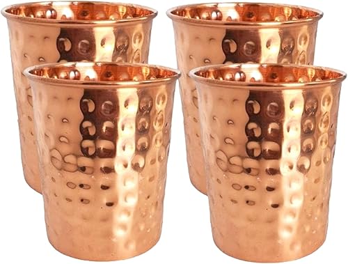 Miniatura 9 de 2activelife Ayruvédico - Juego de vasos de cobre 100% puro hecho a mano con cuatro vasos martillados que son ideales para beber agua y hacer mulas