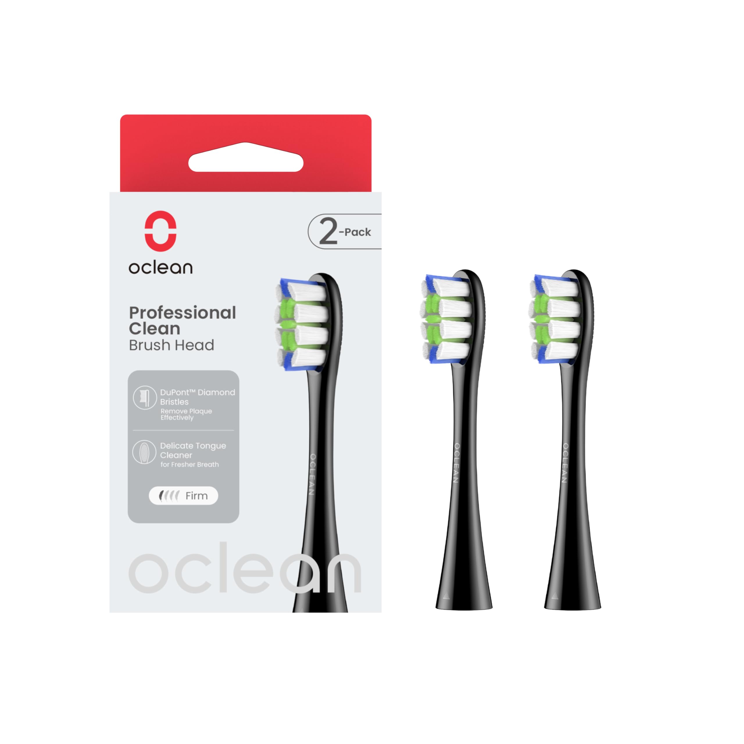 Oclean Toothbrush Professional Clean Brush Head Replacements, Compatible with All Oclean Electric Handles, FDA Approved (2 Pack) – Black