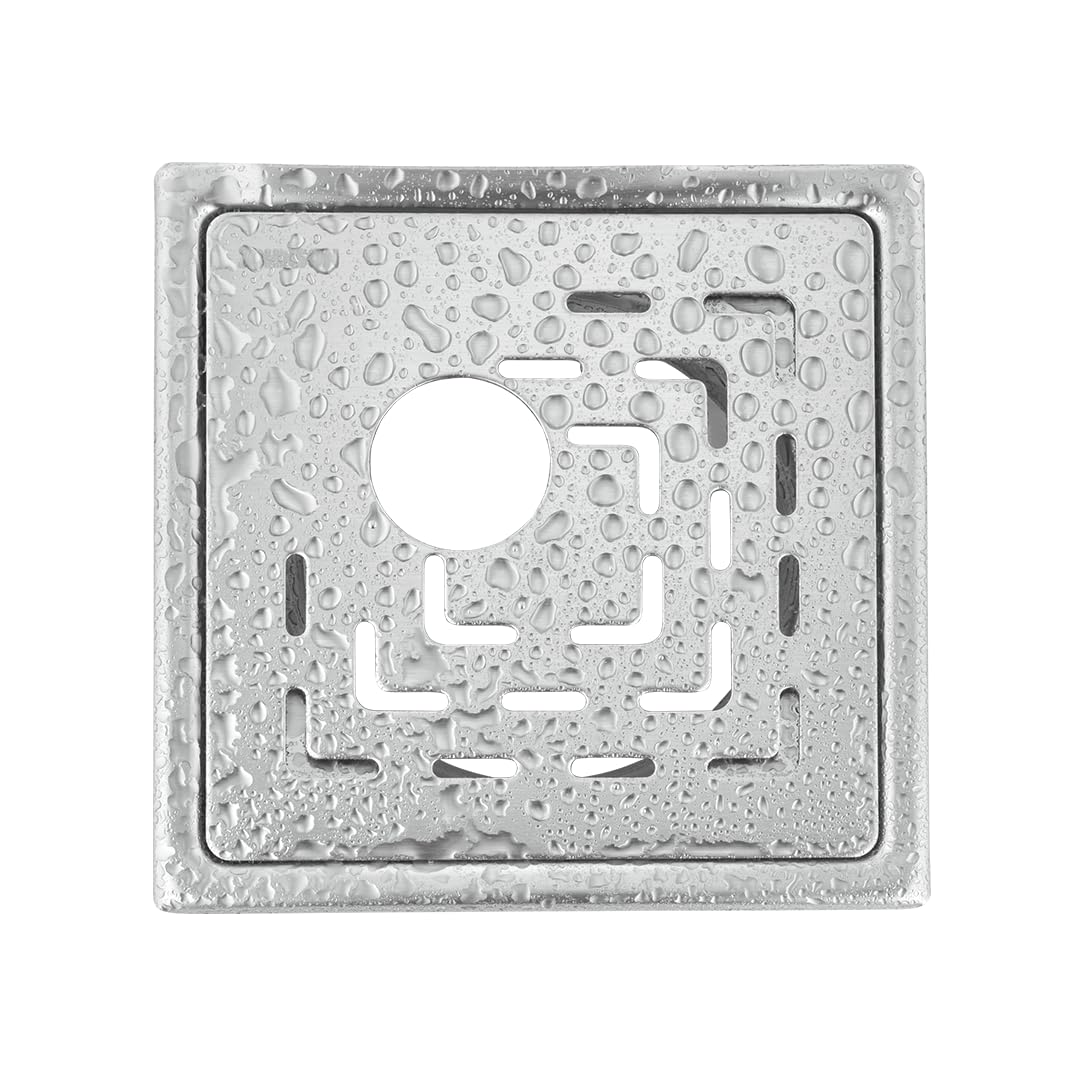 Johnson Bathrooms Johnson Curl 5X5 Inches Square Floor Drain with Hole| SS304 Grade Floor Trap Jali/Drain Cover| Anti-Rust, Matt/Satin Finish | 2 Yr Warranty (T3081S1 - Stainless Steel)