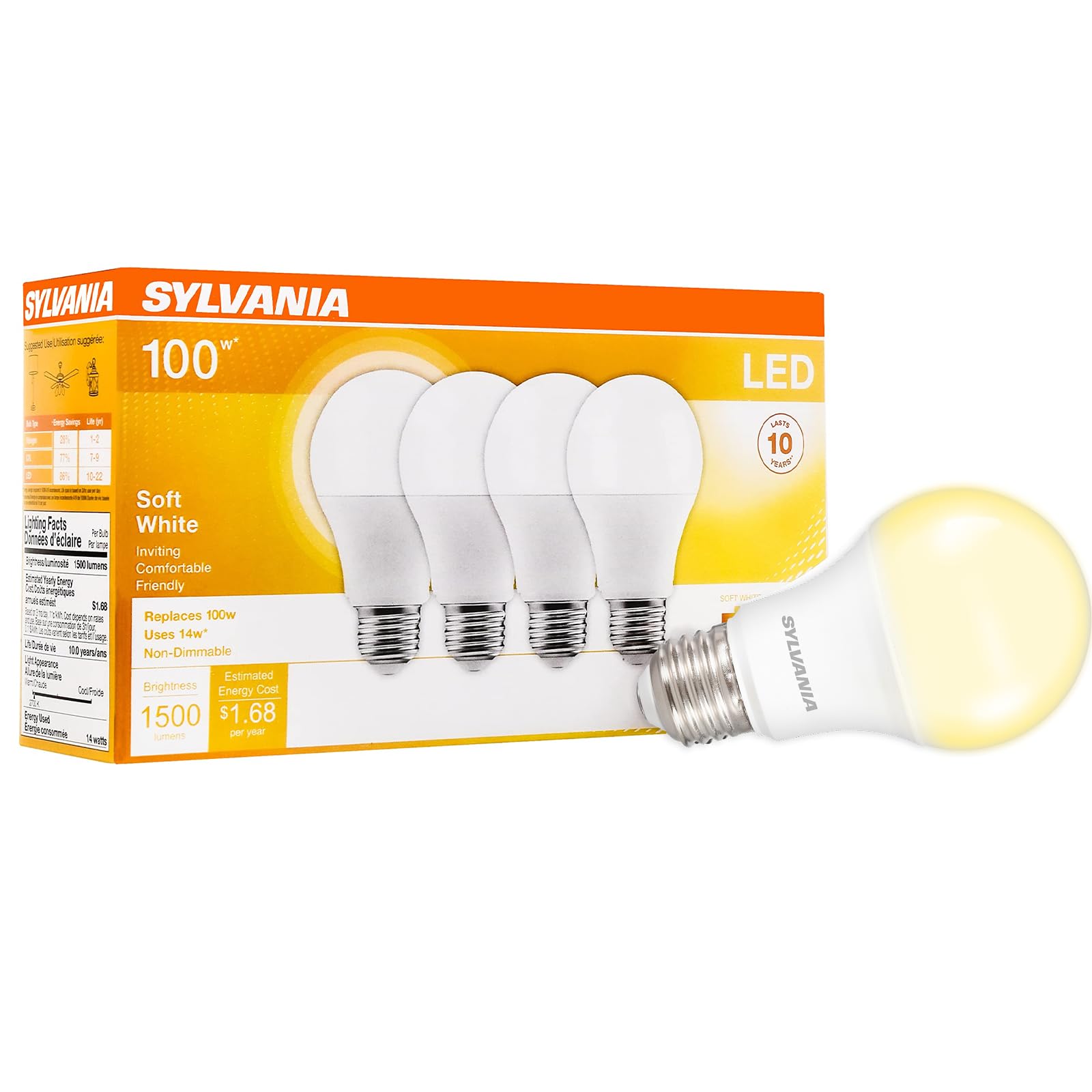 Sylvania LED A19 Light Bulb 100W 14W Soft White 4 Pack