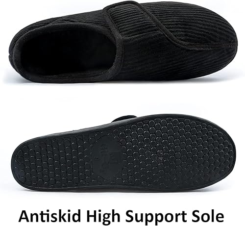 Miniatura 4 de Git-up Pantuflas diabéticas para hombre, artritis, edema, cierre ajustable, puntera hinchada, pies hinchados, pantuflas de espuma viscoelástica,