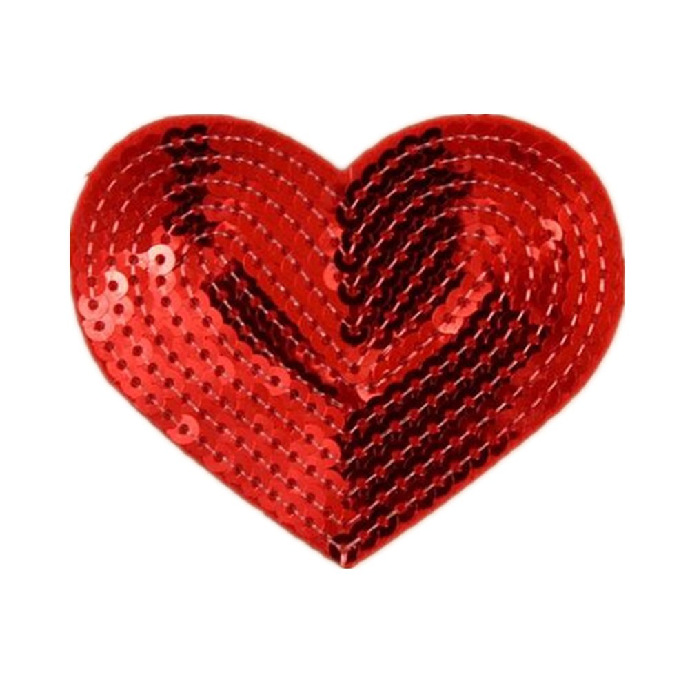 (Pack of 5) Heart Shaped Sequin Iron on Patches Embroidered Sew Appliques for DIY Outfit Pants T-Shirt (Red)