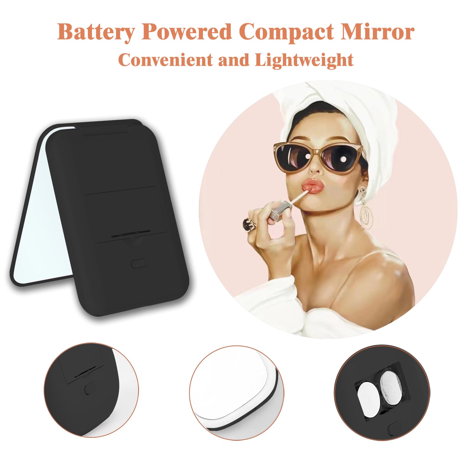 Giazee Lighted Travel Makeup Mirror - 1X/2X Magnifying Compact Mirror with LED, Portable Pocket-Sized Beauty Mirror for Handbag & Purse - Image 3