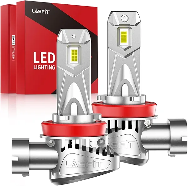 LASFIT BEAM H11 Bulbs, 30000lm 800% Brightness 2025 Upgrade Super Bright 6000K Cool White H8/H9 Fog Light Bulbs, Real 1:1 Mini Size with Cooling Fan, Plug and Play Non-Polarity, Pack of 2
