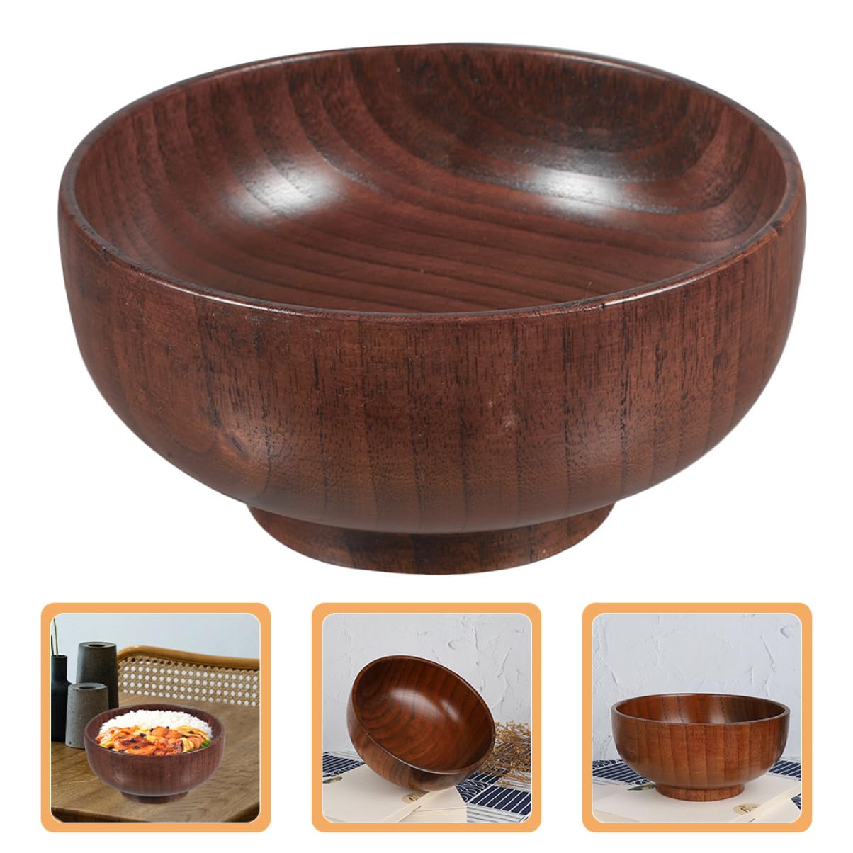 Cabilock 2 Piezas Tazón de Madera Anti-escalés Servicio servidores de Ensalada tazones pequeños tazón de Frutas Bol ensaladeras Cuencos de Frutas tazón Coffee