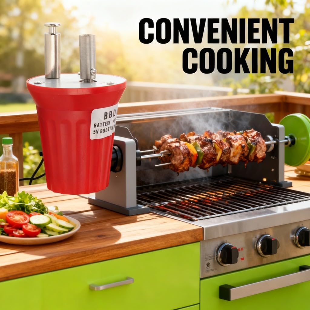 Tourne Broche Barbecue Electrique 12V, Moteur Rotisserie 6RPM, ABS Résistant, Charge 28KG - Rotation Constante, USB Boost, Facile à Installer pour Méchoui et Barbecue Vertical