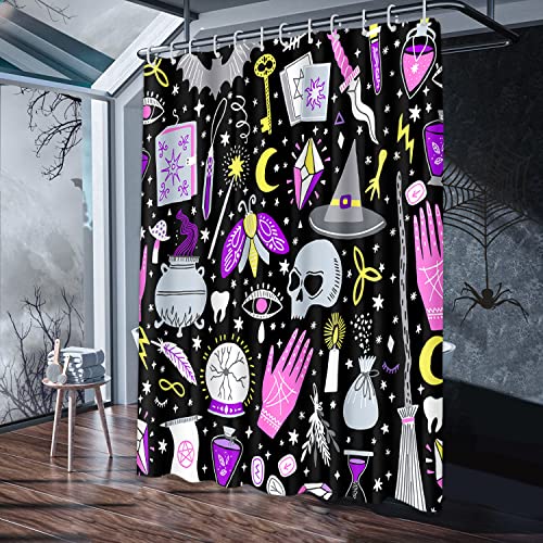 Emvency Halloween Shower Curtain Black Alchemy Magic Witch Witchcraft Bohemian Drawing Waterproof Polyester Fabric 72 X 72 Inches Set With Hooks #TOP7