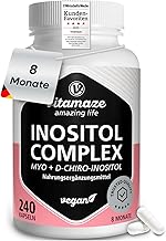 Vitamaze Inositol Complex (8 Months) 240 Capsules, Myo + D Chiro-Inositol with Folic Acid, Chrome & Vitamin B6, Vegan, Optimal Ratio, Hormone Balance, No Additives, German Quality