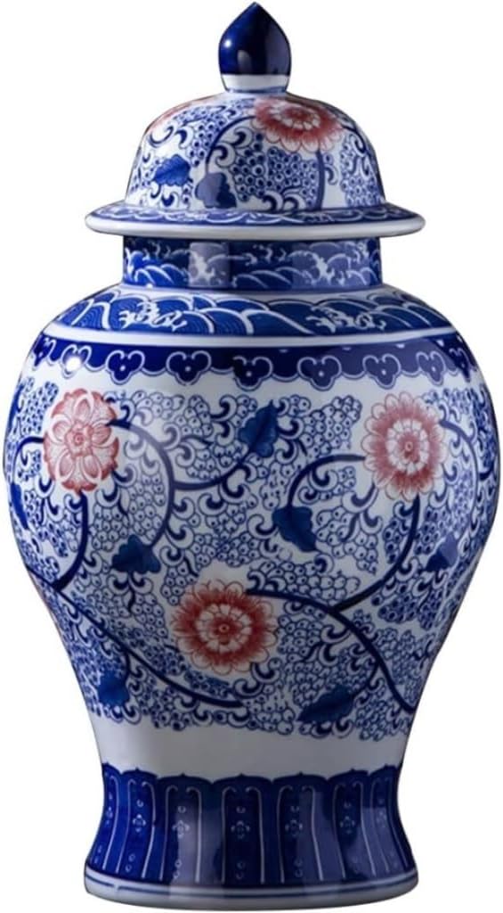Ginger Jar Vase for Decoration Chinese Decorative Ceramic Vase Ginger Jar with Lid for Home Decoration Chinese Style Blue and White Porcelain Table Decoration (Color: C, Size: 2