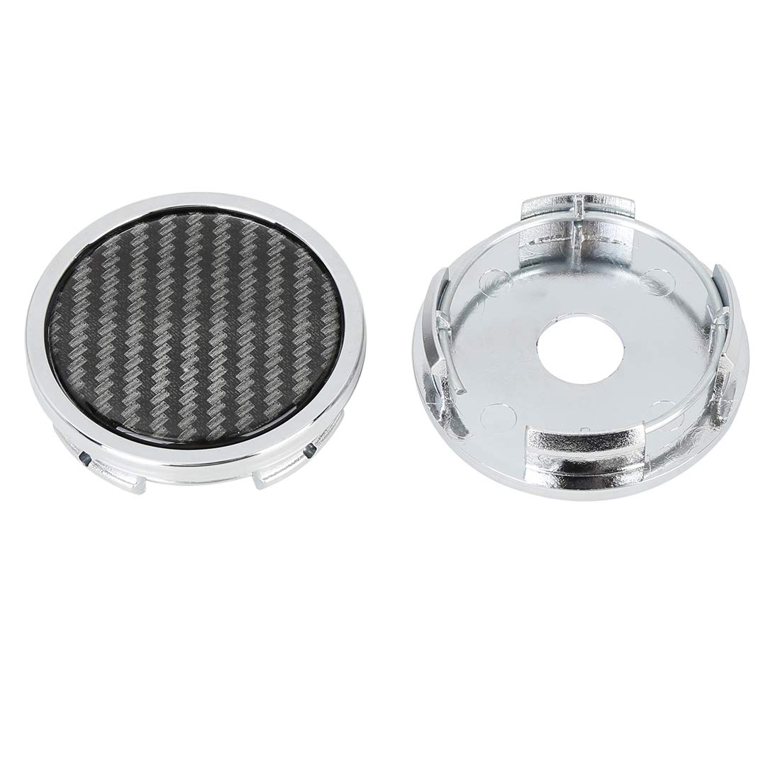 X AUTOHAUX Enjoliveurs De Moyeu De Roue 4 Pcs pour Automobile Carbone Fibre | Diamètre Extérieur 57mm, Base 51.7mm, Hauteur 16mm, Clip 54mm, ABS & Aluminium, Avant/Arrière