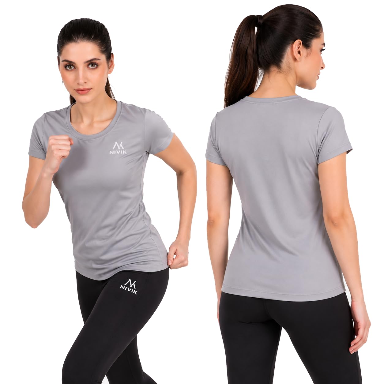 NIVIK Sport T-Shirt for Women. Combo Pack of 2 Sport T-Shirts. Grey & Navy Blue.-picture-10