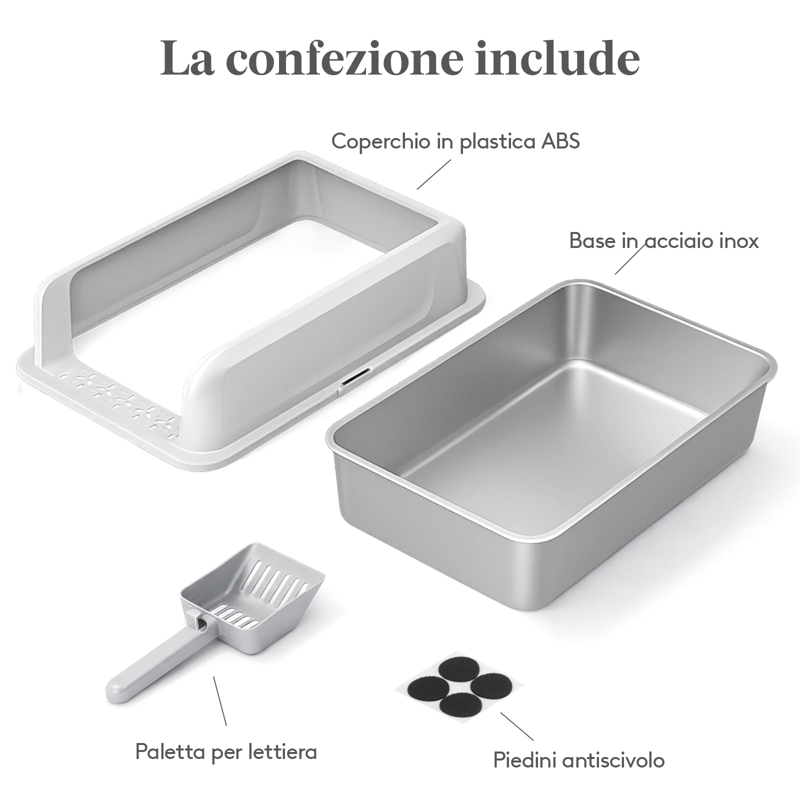 Lifewit Lettiera Gatto in Acciaio Inox, XXL Aperta Toilette per Gatti con Pala, Lettiera Gatto per Soggiorno, Camera da Letto, 58 x 38 x 26 cm, Grigio