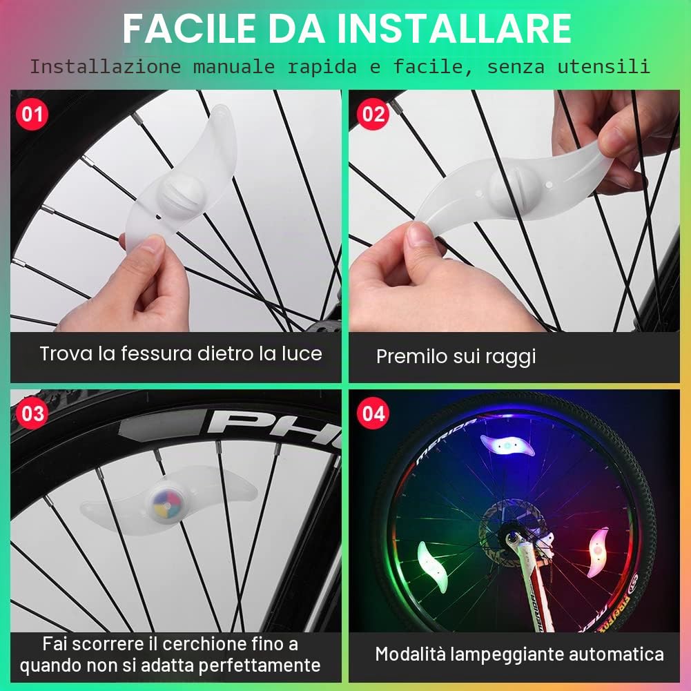 flintronic Luci dei Raggi della Bicicletta, 4 Pezzi Luci per Ruote LED per Bici, Luci a LED per Bici, Luce per Raggi per Bici Impermeabile, 3 modalità Lampada Flash…