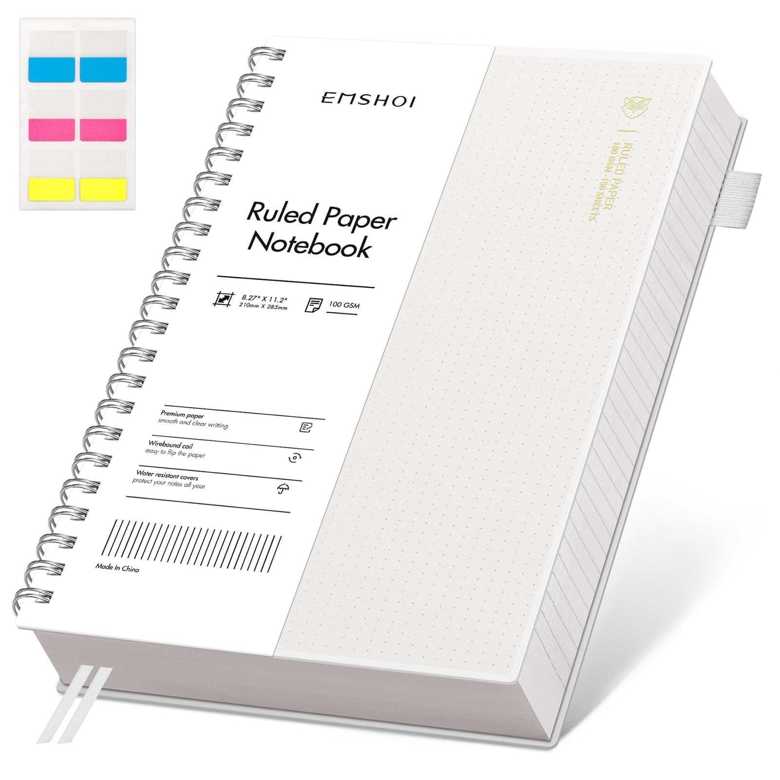 EMSHOI Lined Journal A4 Spiral Notebook, College Ruled Notebook, 300 Pages/150 Sheets, 100gsm Acid-Free Paper, Waterproof Softcover Notebook for School, Work, Writing, 8.27" × 11.2" - Transparent