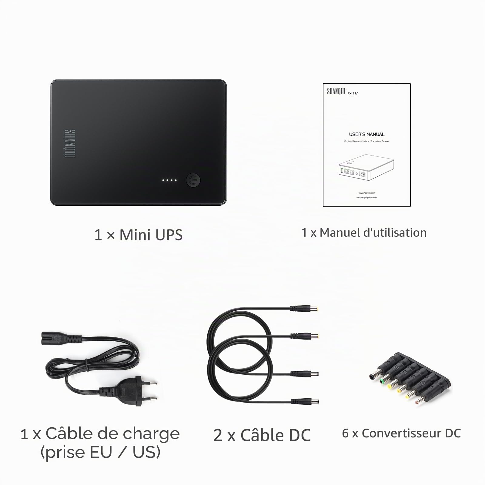 Mini onduleur avec Gigabit PoE pour WiFi, routeur, modem, caméra de surveillance, entrée CA, sortie 5 V, USB, 12 V CC, 48 V PoE