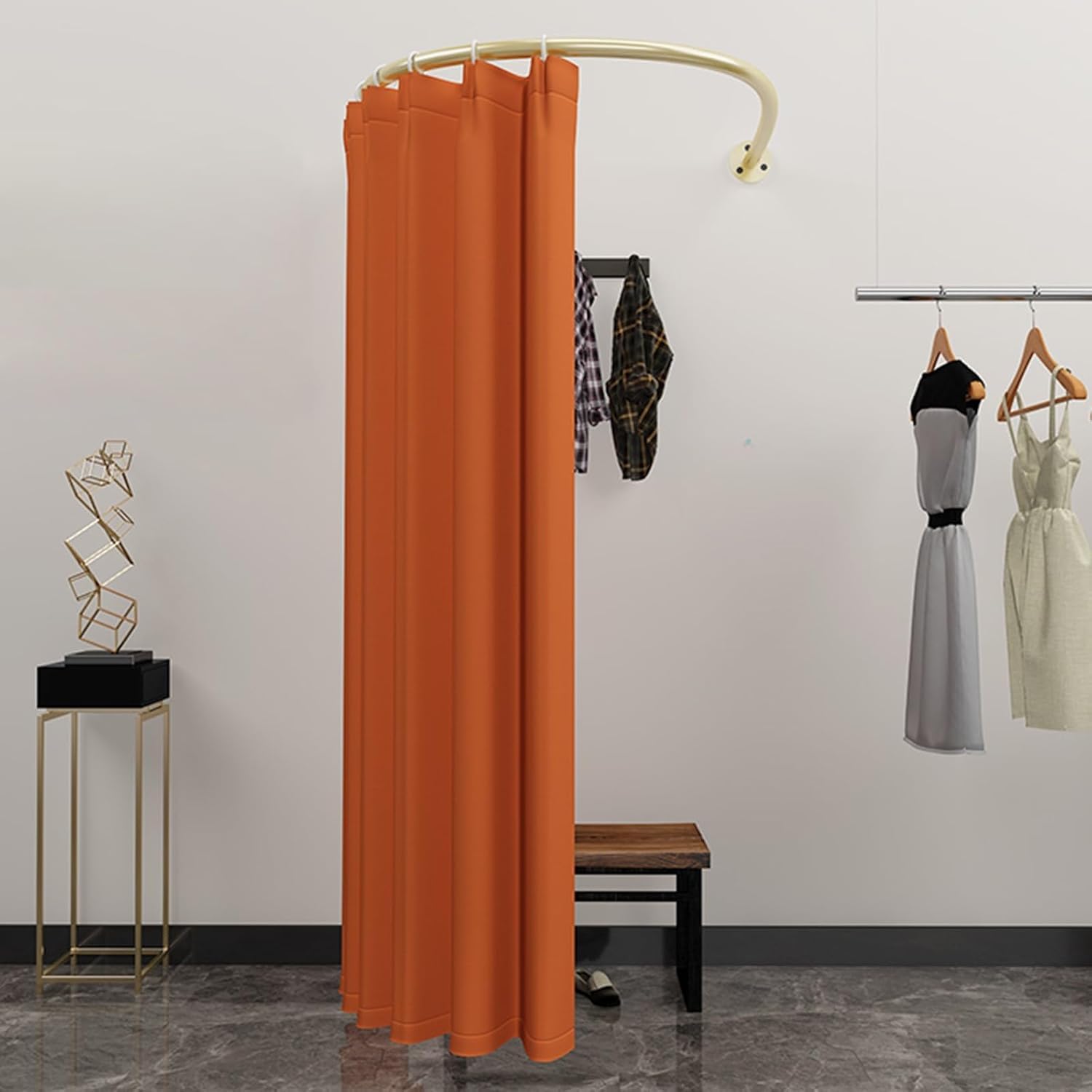 GLDYTVF Portable U-Shaped Dressing Room Curtain Rods with Privacy Curtain Wall-Mounted Shading Solution for Retail Clothing Stores and Boutique Changing Areas