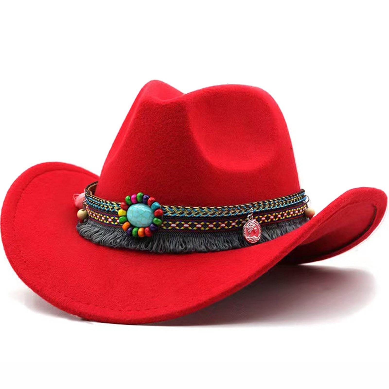 Generisch Stylish Kids Fedora Hat Brim Boat Hat Classic British Kids Boys Girls Western Cowboy Costume Party Suitable for 4-12 Years, red, 54.0 cm
