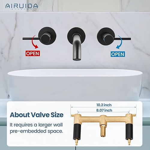 Miniatura 3 de Airuida Grifo de baño de latón macizo con boquilla giratoria 360, grifo mezclador de lavabo con válvula áspera y asas de doble nivel, color negro