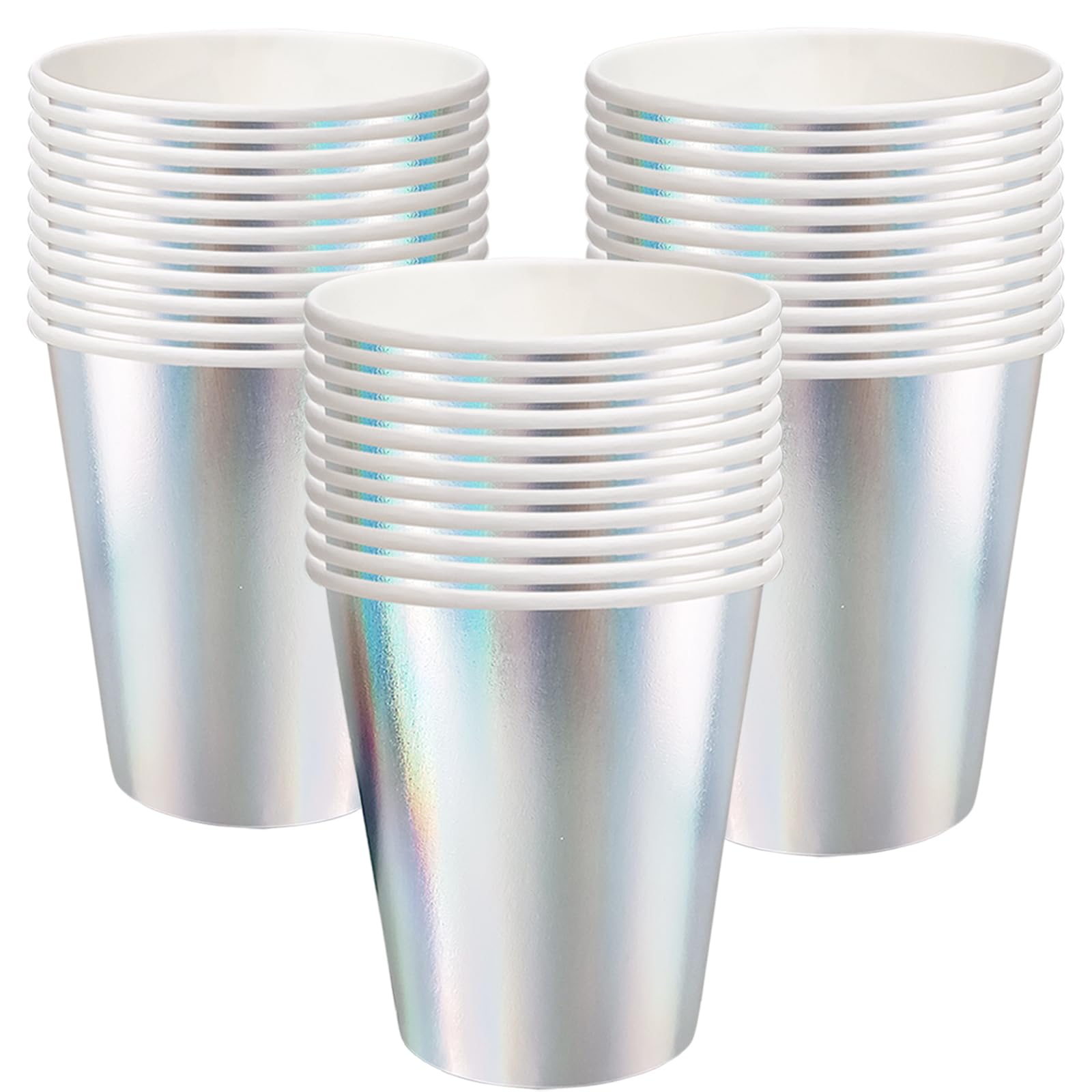 30 Pcs Disco Party Cups Iridescent Paper Cups Color Changing Rainbow Silver Mermaid Unicorn Themed Birthday Party Supplies 9OZ