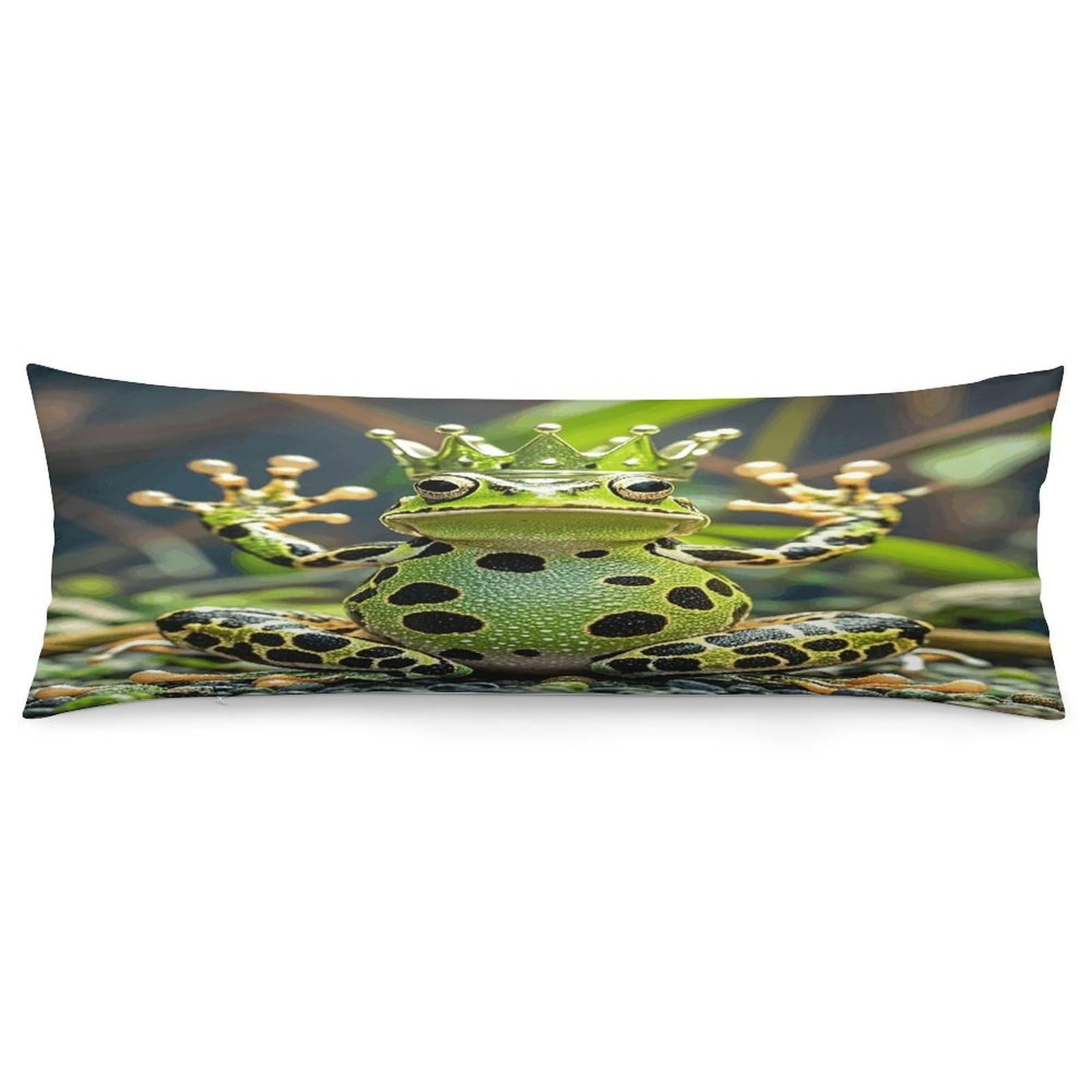 Crown Frog Pillowcase Decorative Long Body Pillow Case Soft Breathable Body Pillow Cover Modern Large Pillowcase Cute Body Pillow Pillowcases for Bedroom Couch 18.9 X 53 Inch