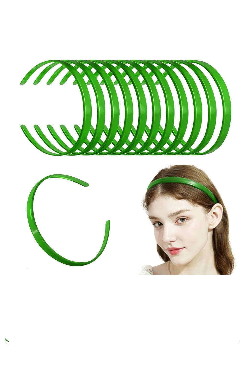 Glam Shopperz Green Plastic Hair Headbands for Women and Girls, Pack of 4 | Solid Green Colour, Lightweight Design, No-Teeth Band, Everyday Hair Accessory, Reusable-image-17