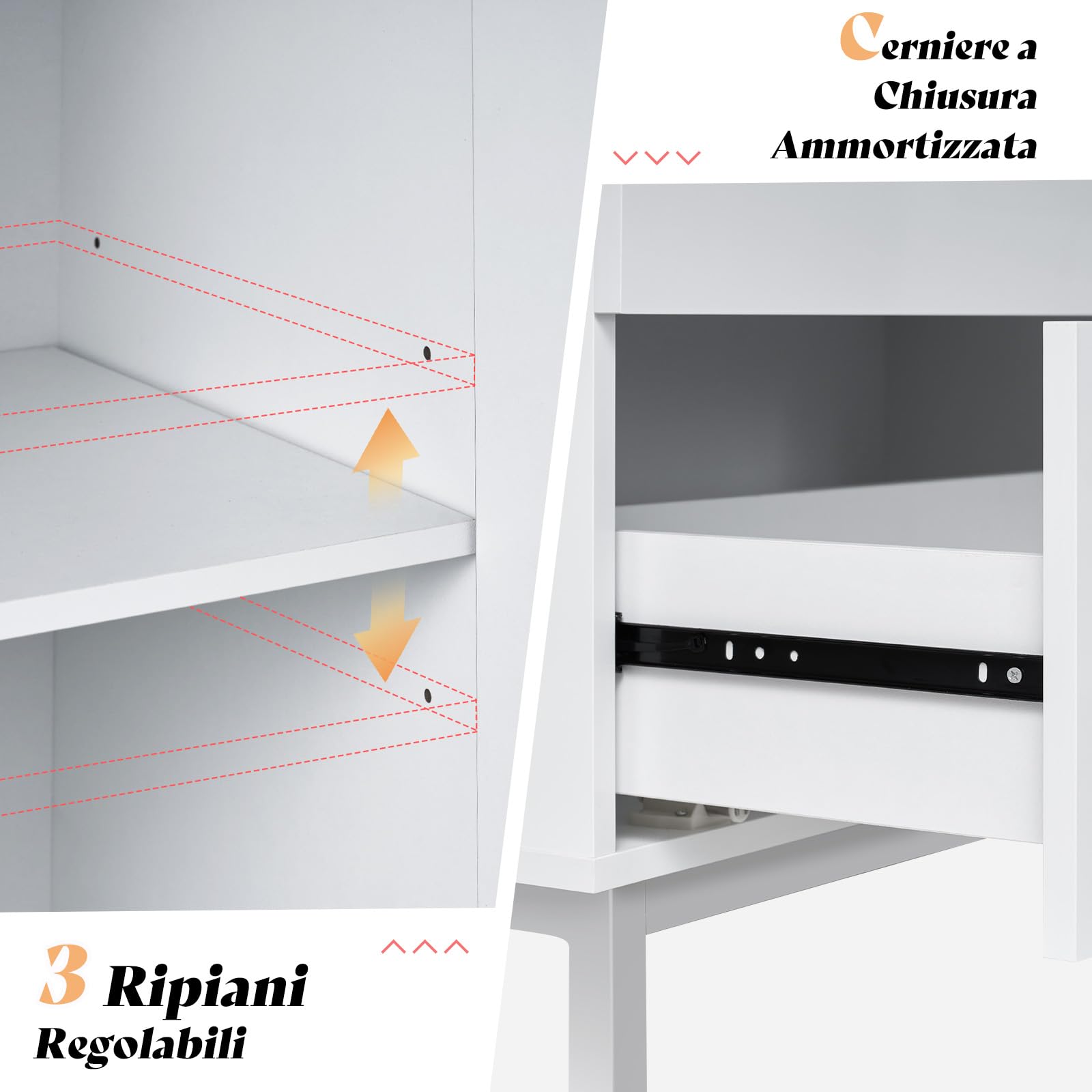 LUXOAK Modern Hochglanz Wohnzimmer Schrank, Weißer Hochschrank 170 cm mit Schubladen & Verstellbaren Einlegeböden, Aufbewahrungsschrank für Wohnzimmer