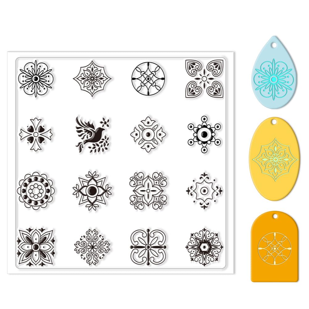 CHGCRAFT Boho Polymer Silicone Texture Stamp Clay Modeling Pattern Pad Silicone Clay Texture Mat for Making Earrings Jewerly 5.5x5.5inch
