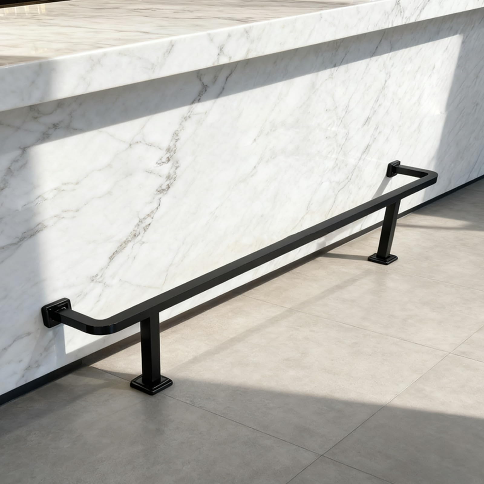 Barre de protection pour pieds de bar avec matériel de fixation, repose-pieds robuste, noir brossé, pour le confort à la maison, dans les pubs et les restaurants. Disponible en 120 cm, 150 c