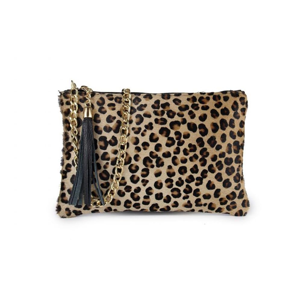 FrasiBags Borsa Pochette in Cavallino, Borsa Tracolla Donna con Frange, Borsa Fur Animalier Maculato Made in Italy