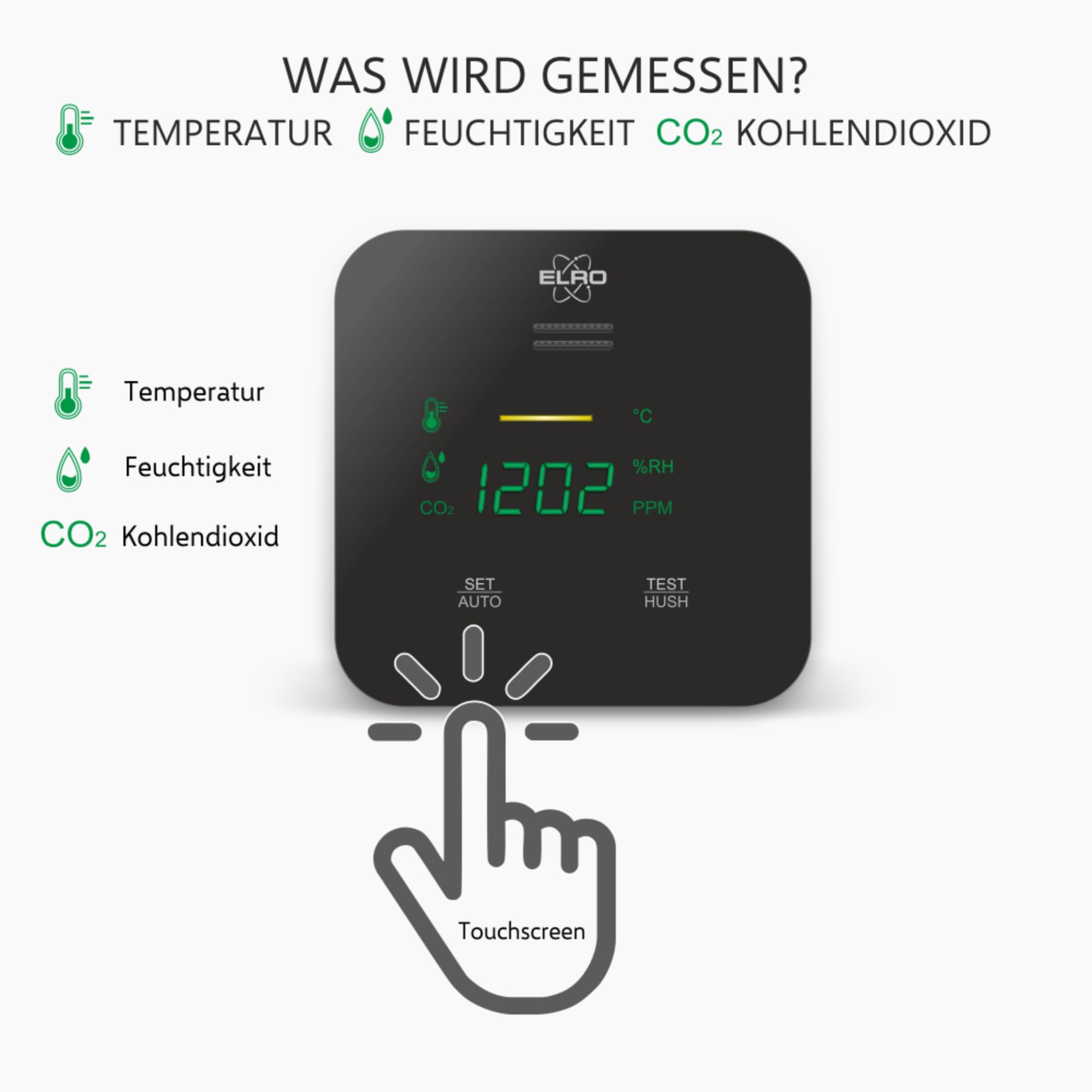 ELRO FCO2400 CO2 Meter - Luftqualitätsmesser mit NDIR Sensor für CO2, Temperatur und Feuchte - mit Selbstkalibrierung