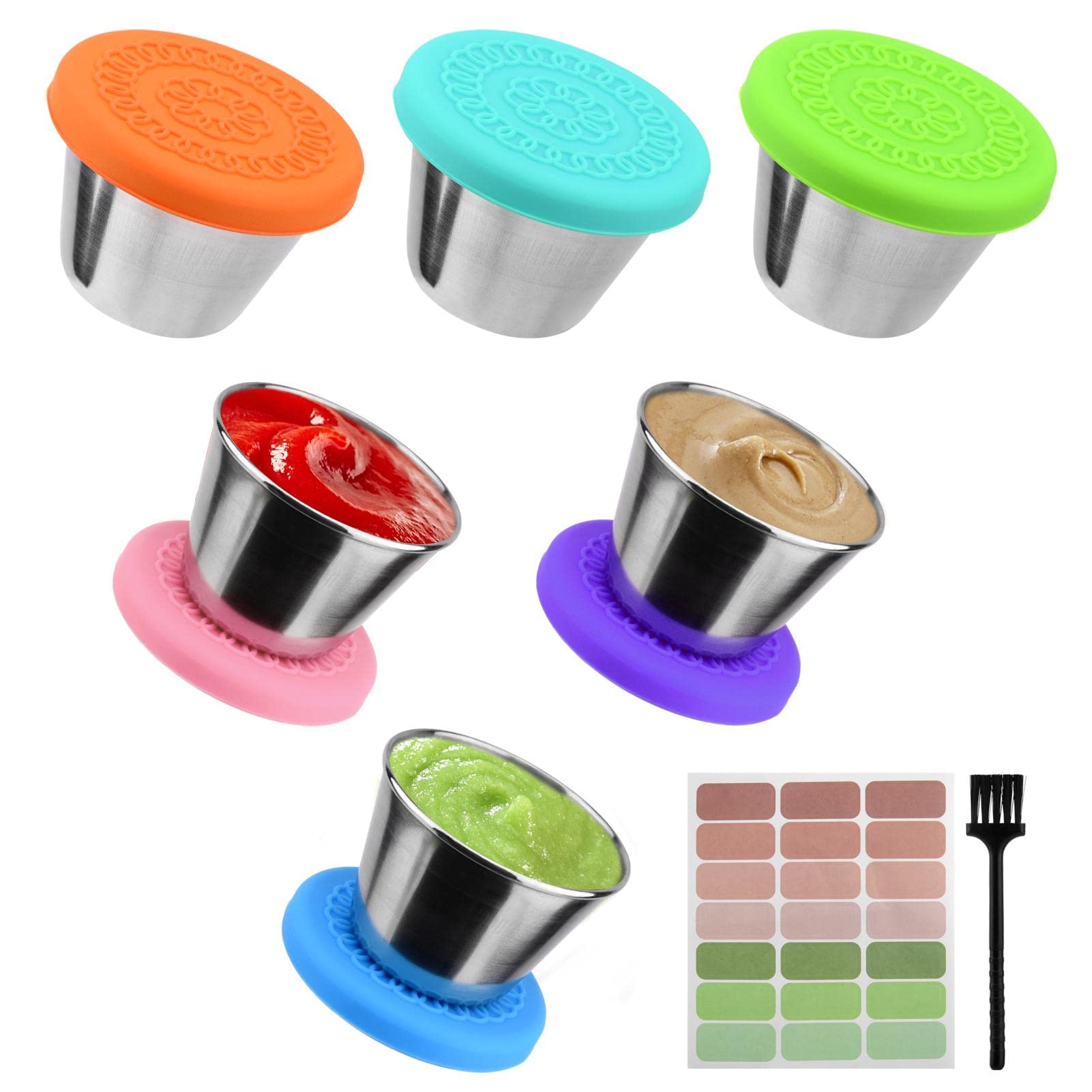 Condiment Cups Containers, 6Pack 2.4oz Sauce Container Reusable Stainless Steel Sauce Container with Silicone Lids for Lunch Box Picnic Travel(size:70ml)