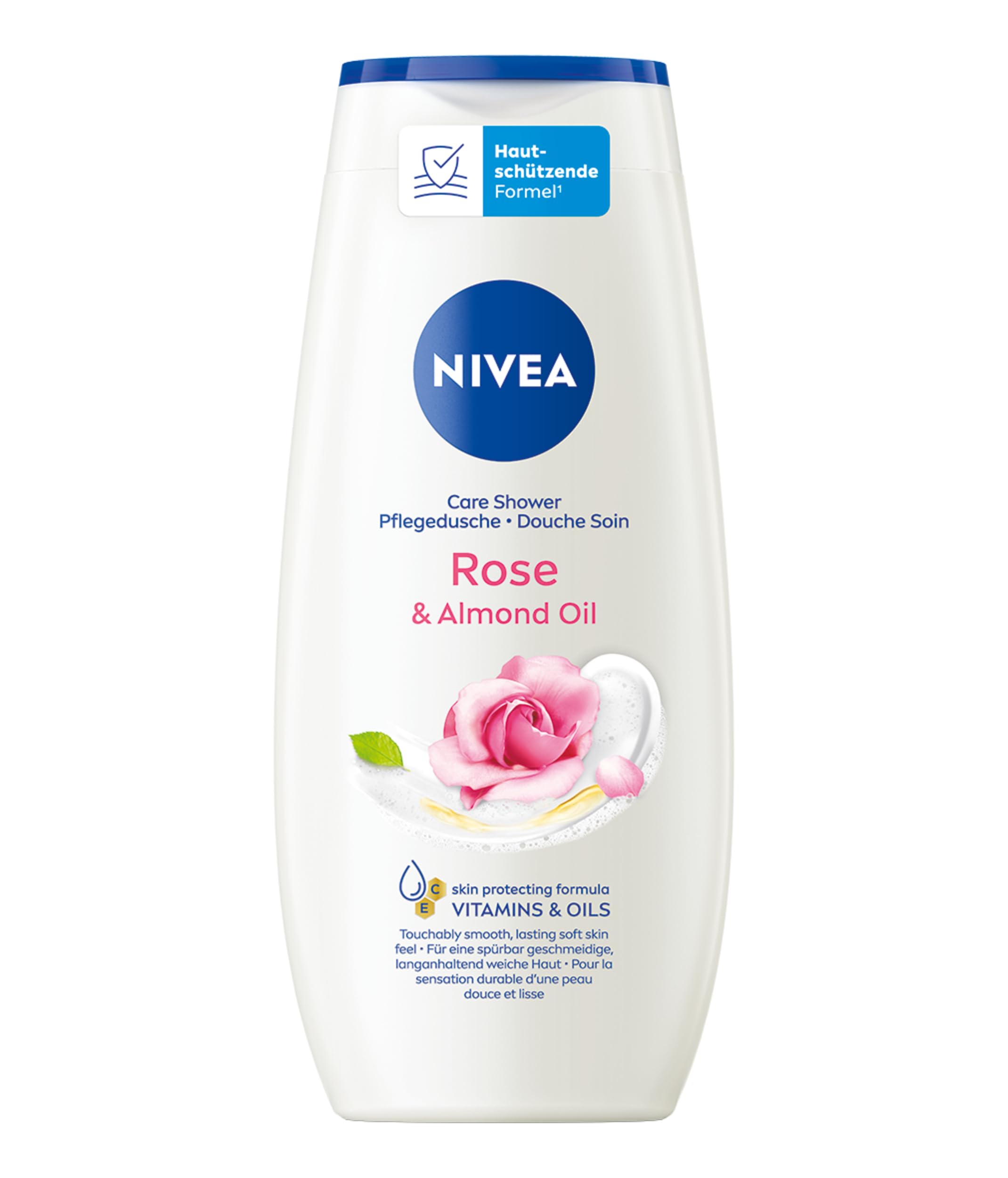 NIVEA Rose & Almond Oil Pflegedusche, pH-hautneutrales Duschgel mit Mandel-Öl, feuchtigkeitsspendende Cremedusche mit verwöhnendem Rosenduft (250 ml)