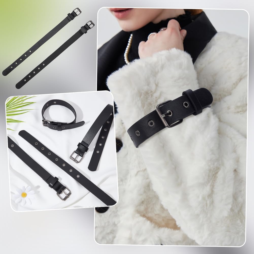 FINGERINSPIRE 4 Pcs Traditional Kilt Extender Straps Leather Cuff Belt Buckles 16x1 inch Black PU Leather Adjustable Belt with Metal Square Women's Buckle for Coat Jacket Dress Bags DIY Craft