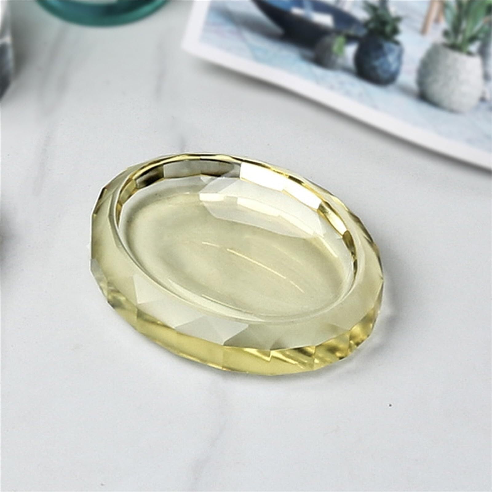 Qyleee Yellow Holder For Shower Crystal Glass Soap Dish And Holder For Home, Hotel Bathroom Stand For Kitchen(Yellow)